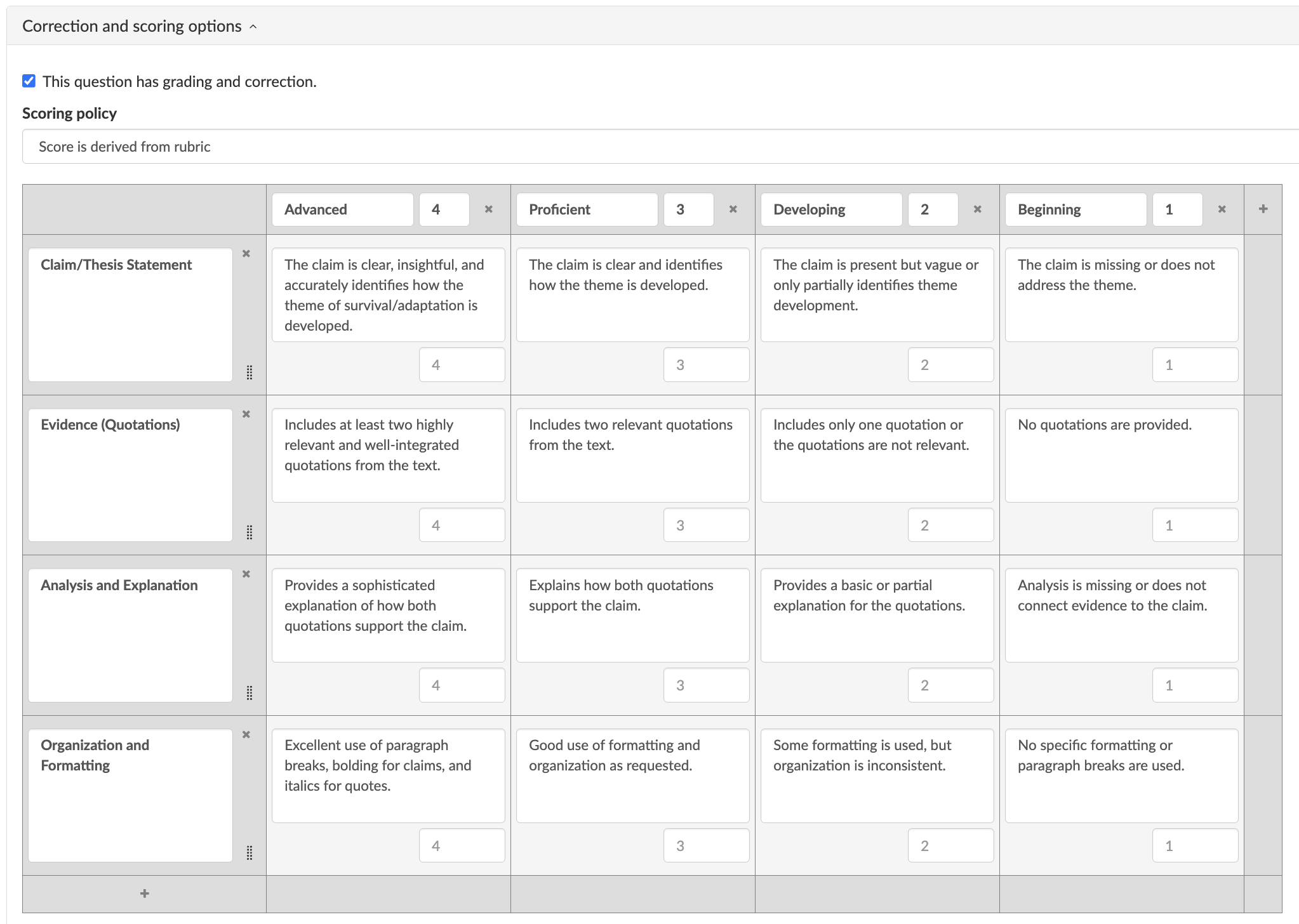Literary analysis with quotations - BookWidgets assignment with scoring rubric