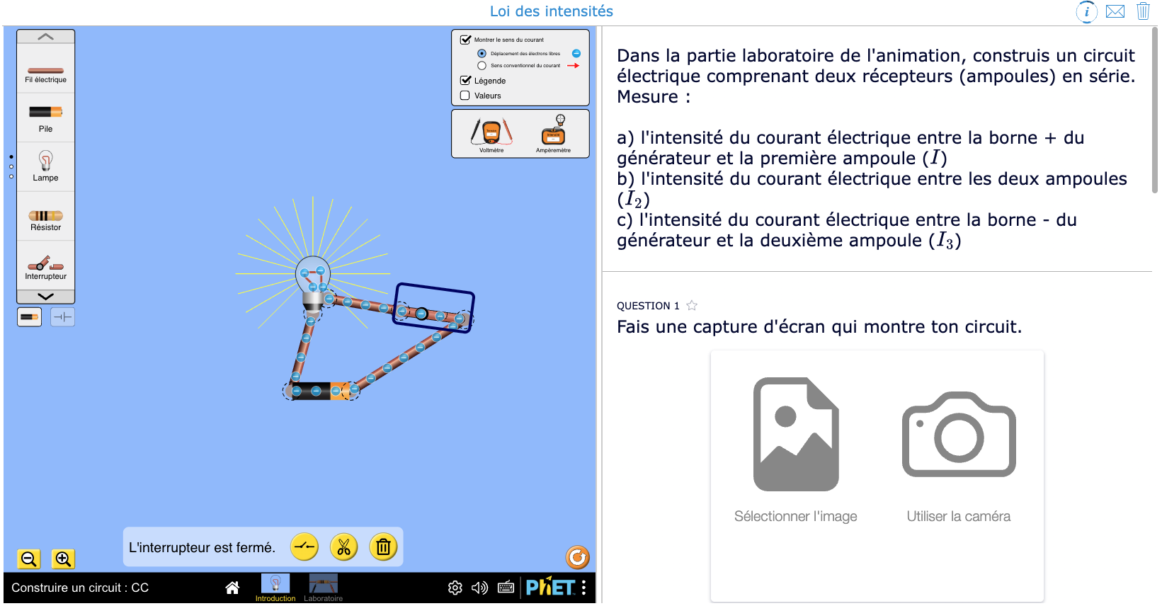 Plan de leçon avec simulation scientifique PhET sur les circuits en série