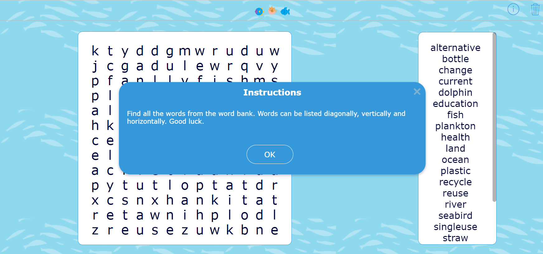 Science Word Search Puzzle - Ocean