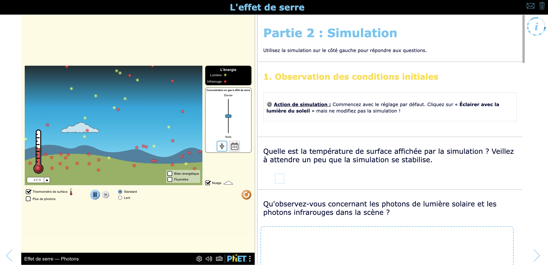 Plan de leçon avec simulation scientifique PhET sur l'effet de serre