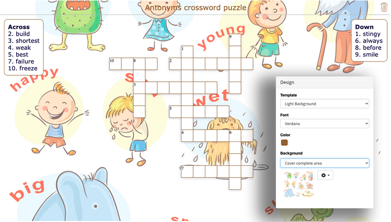 Antonyms crossword puzzle