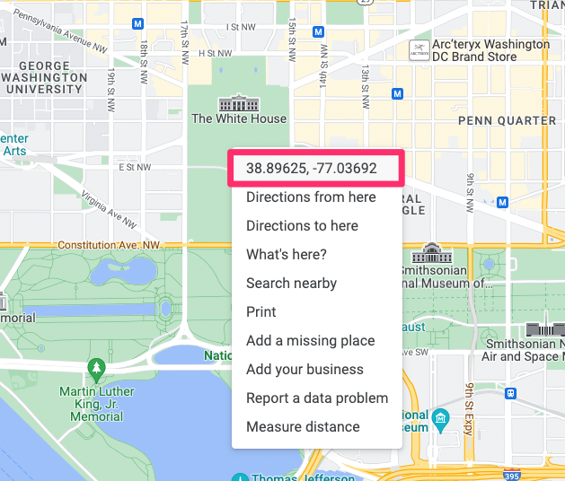Google Maps coordinates