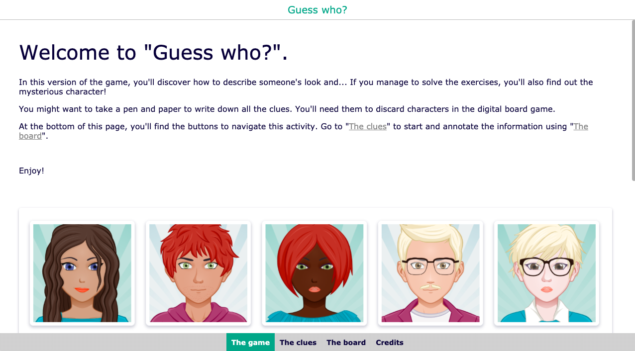 Digital Guess who?! game for students 