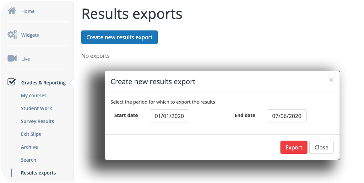 Export results from BookWidgets