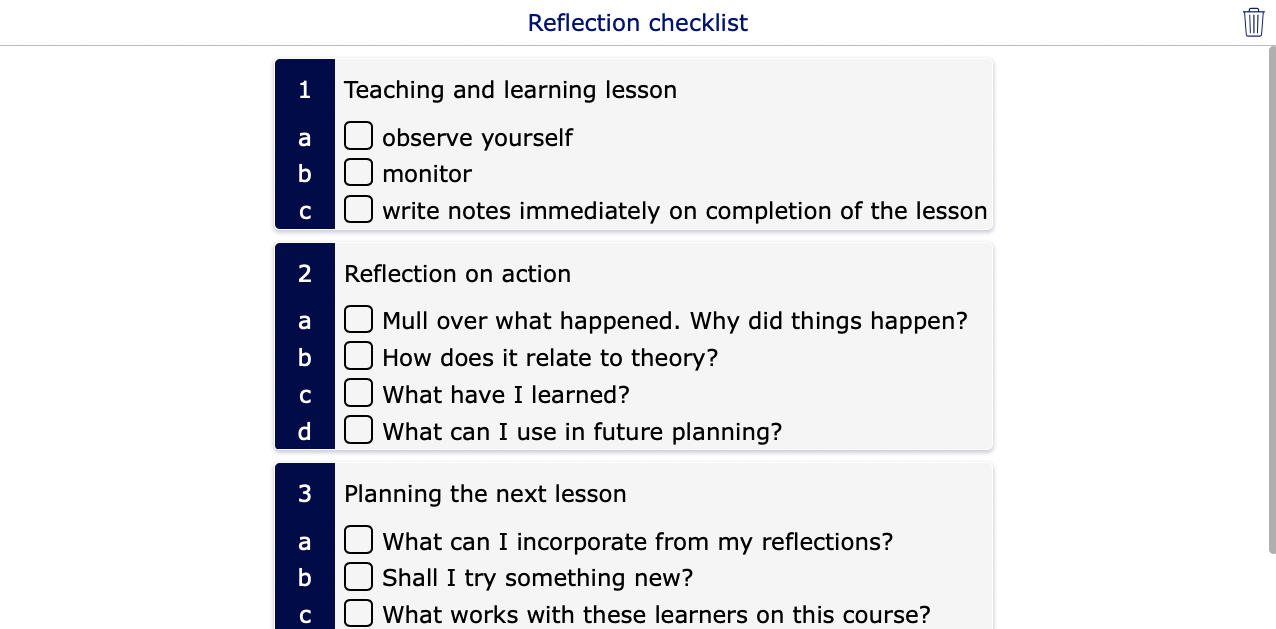 Reflection checklist