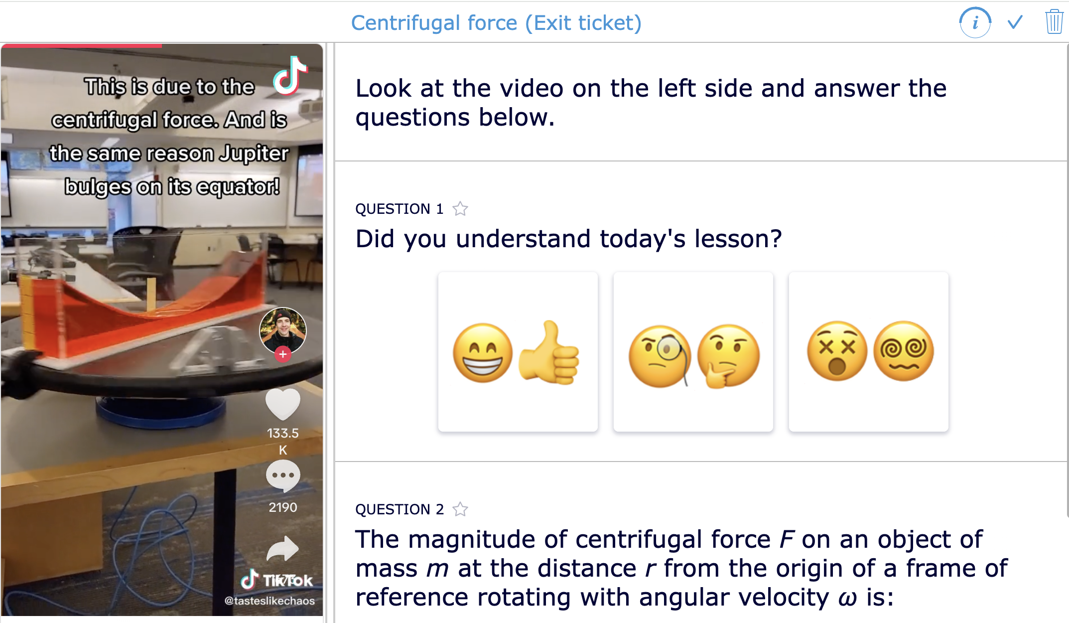 STEM physics digital activity - Centrifugal force exit ticket