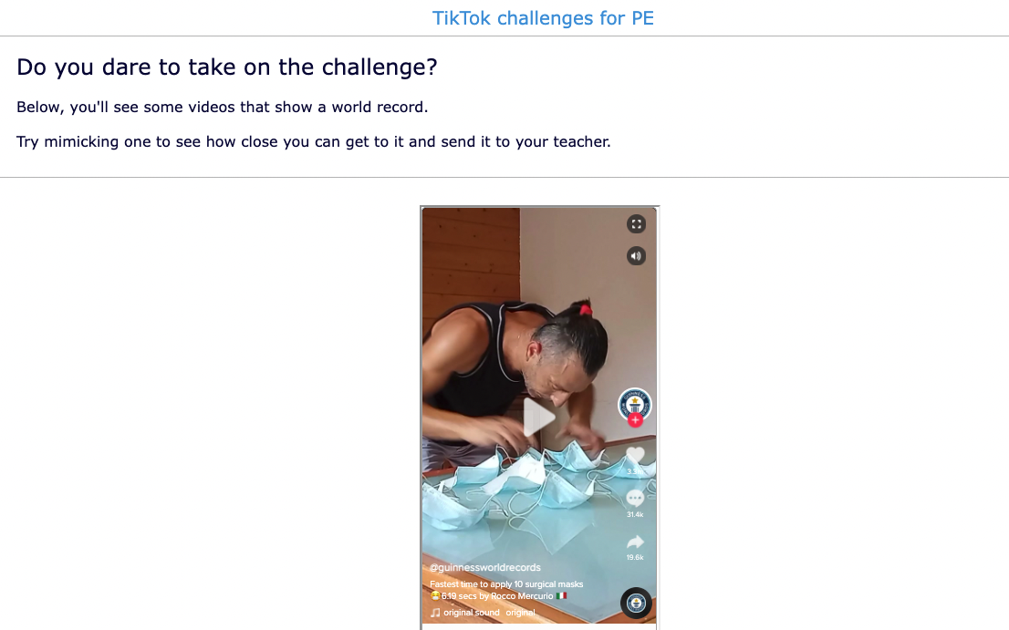 TikTok lesson idea - PE - Challenge