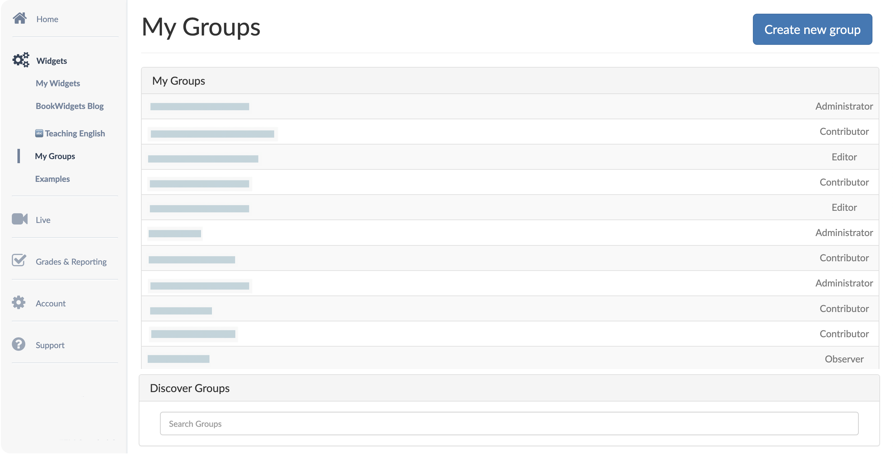 My groups in BookWidgets