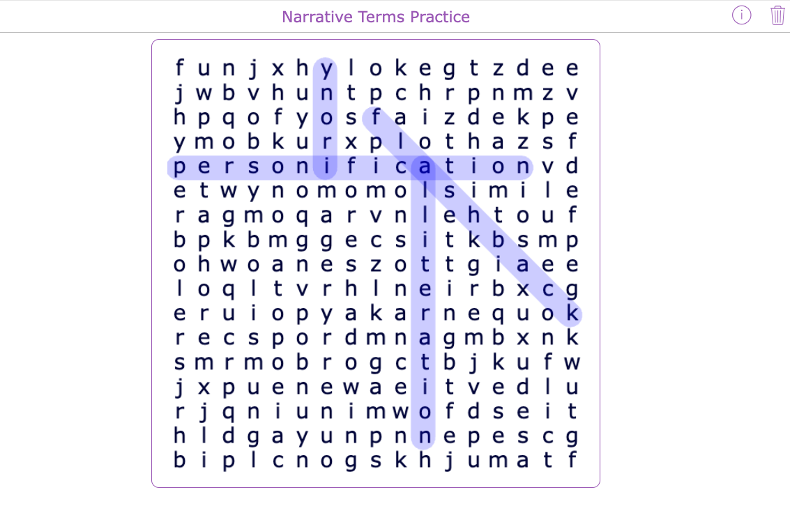 Narrative Terms Word Search No Hints