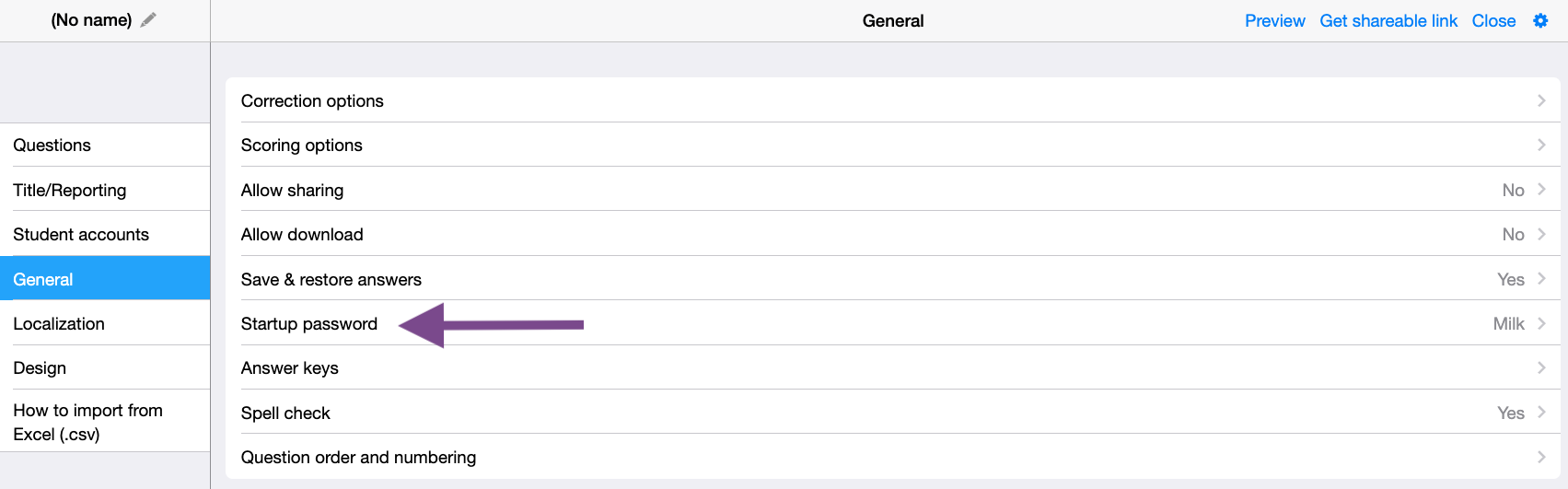 Startup pasword in BookWidgets