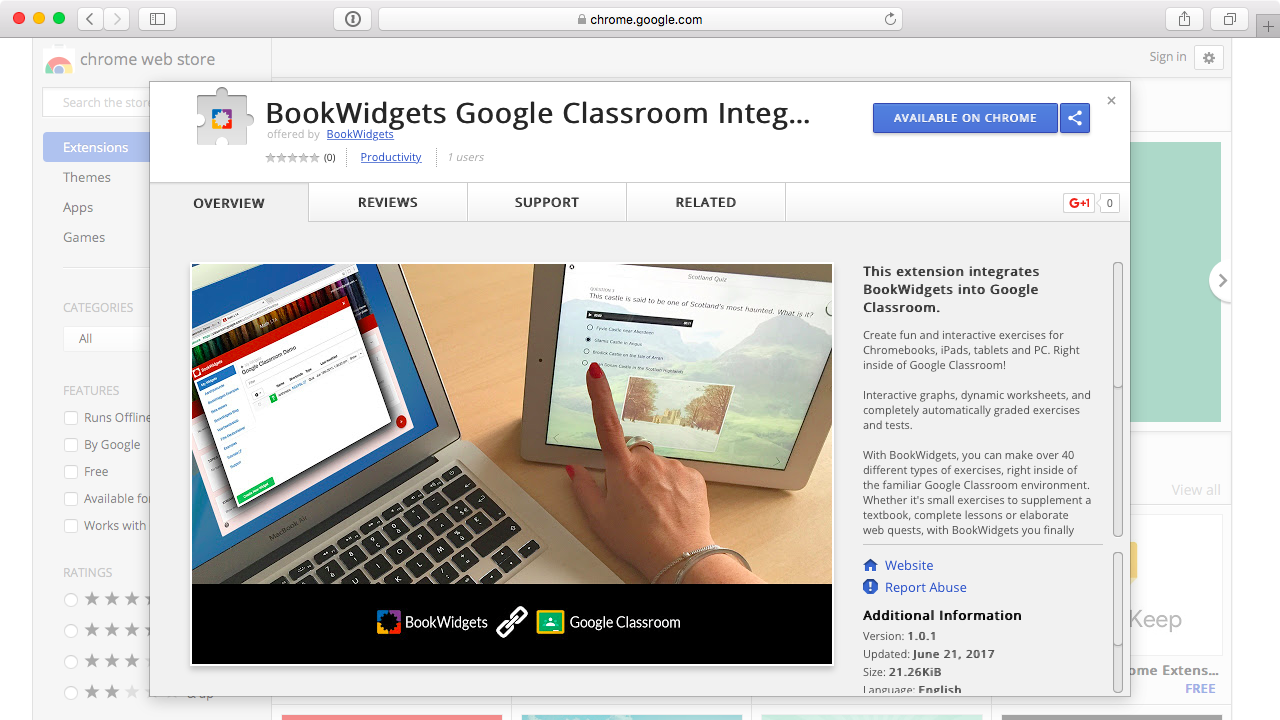 Bookwidgets Chrome Plugin for Google Classroom