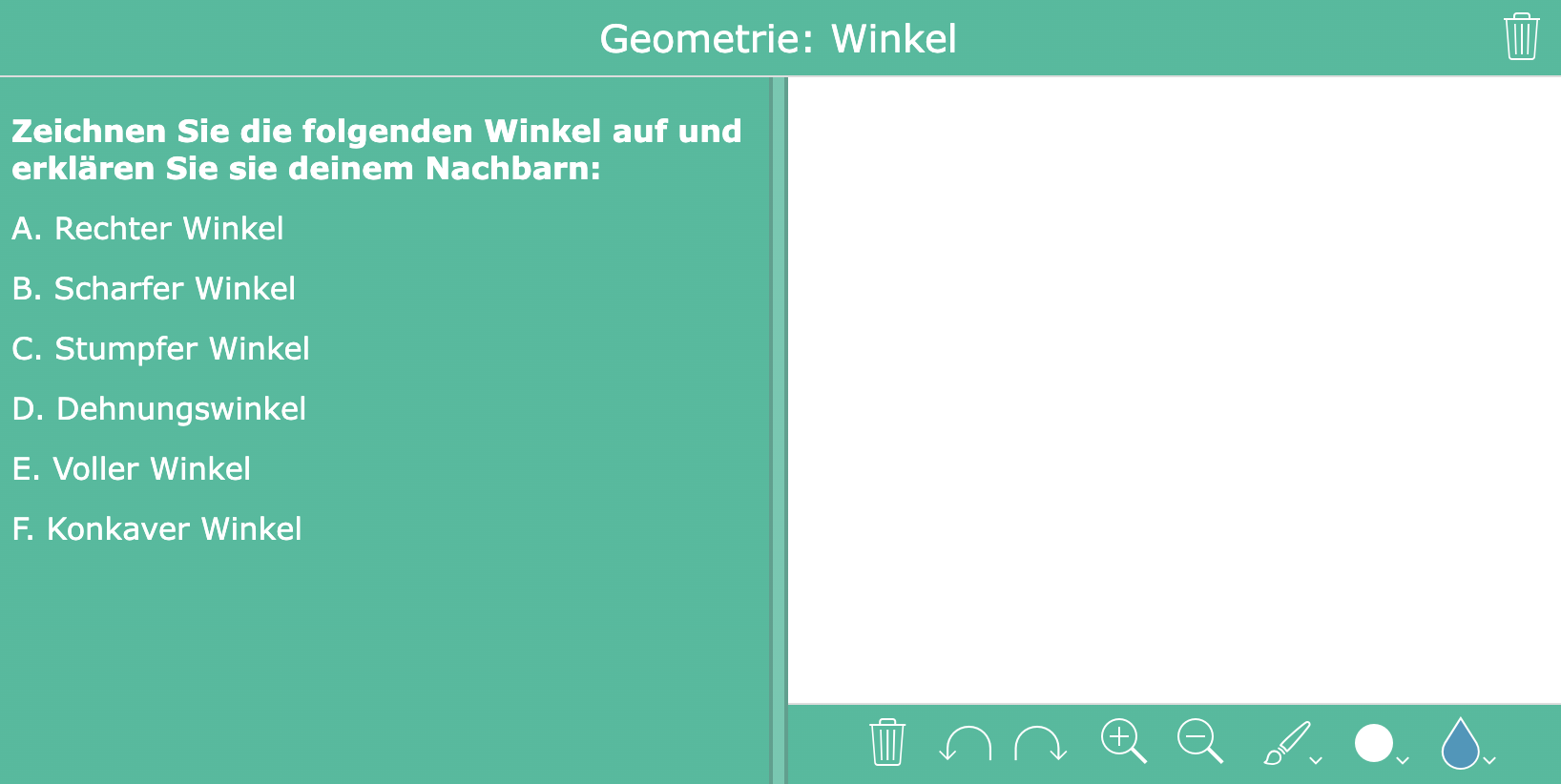 Übung zum Teilen von Winkeln am Whiteboard für die Grundschule