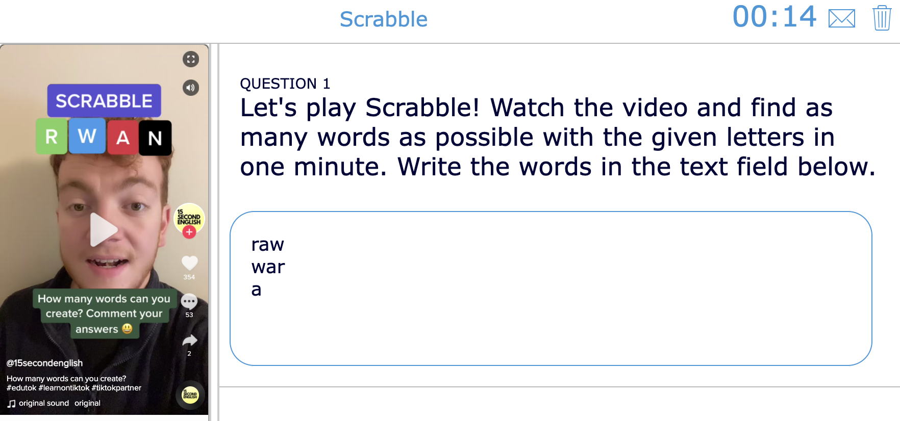 TikTok lesson idea - English ESL - Scrabble