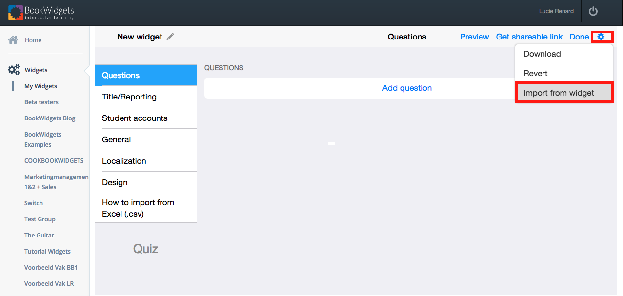 Question import in BookWidgets