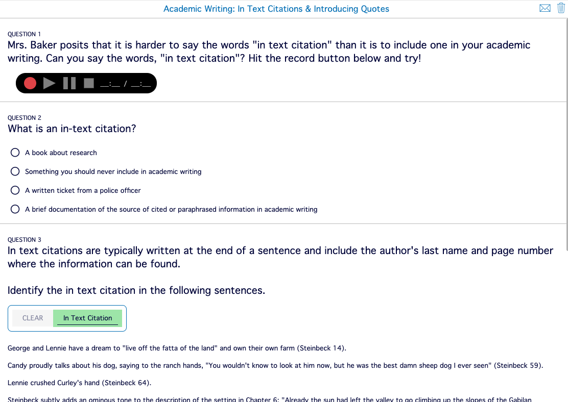 Questions for Citation Lesson