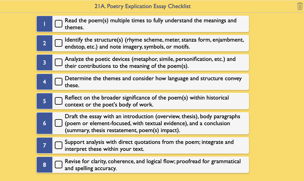 PoetryExplication Checklist