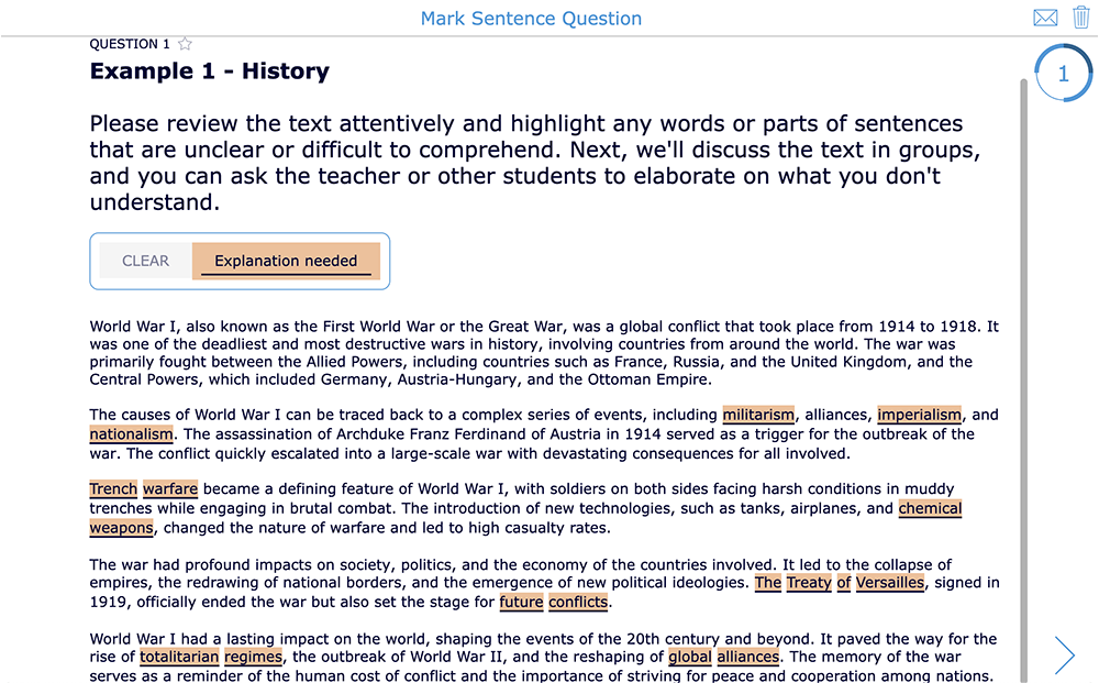 Use a Mark Sentence Question without Grading in BookWidgets