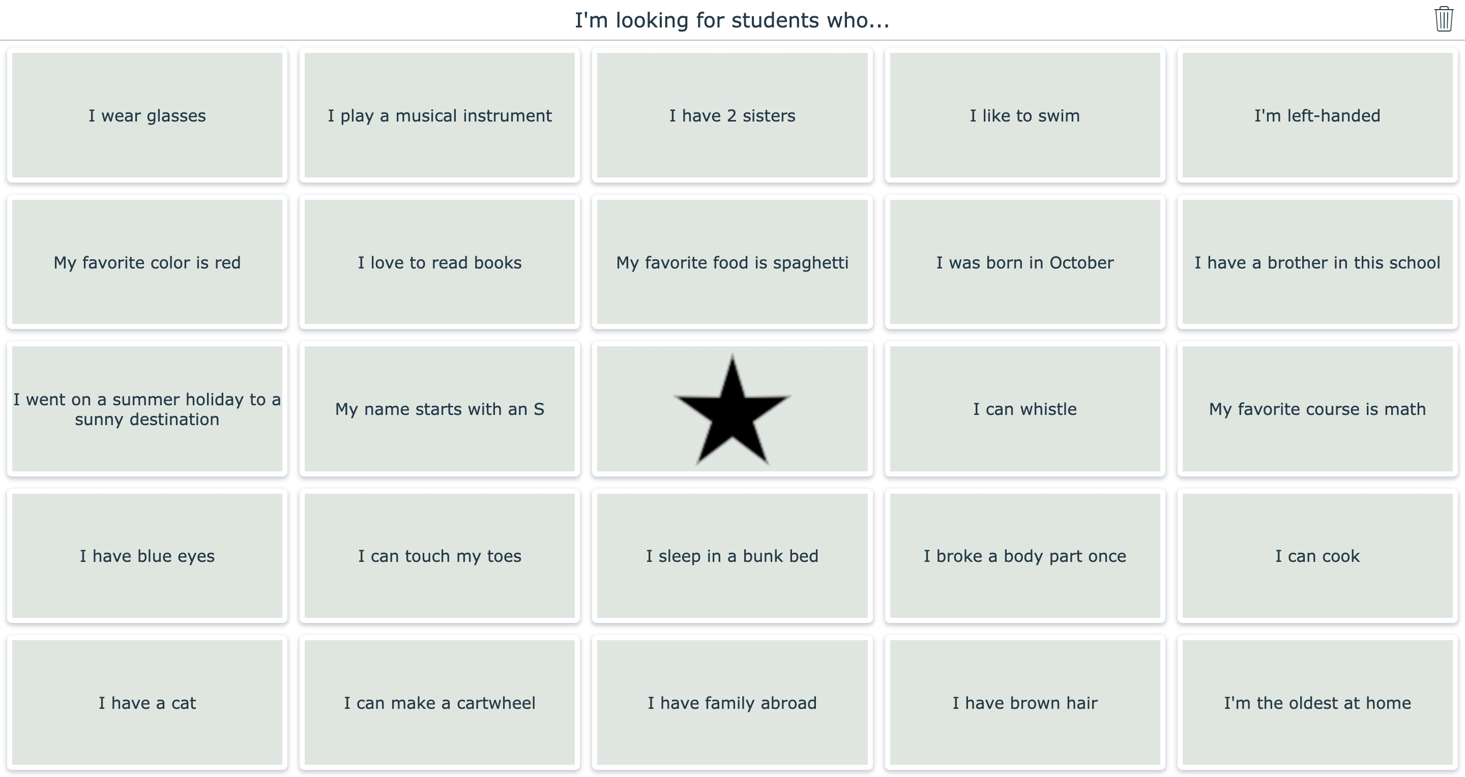 Icebreaker bingo in Google Classroom