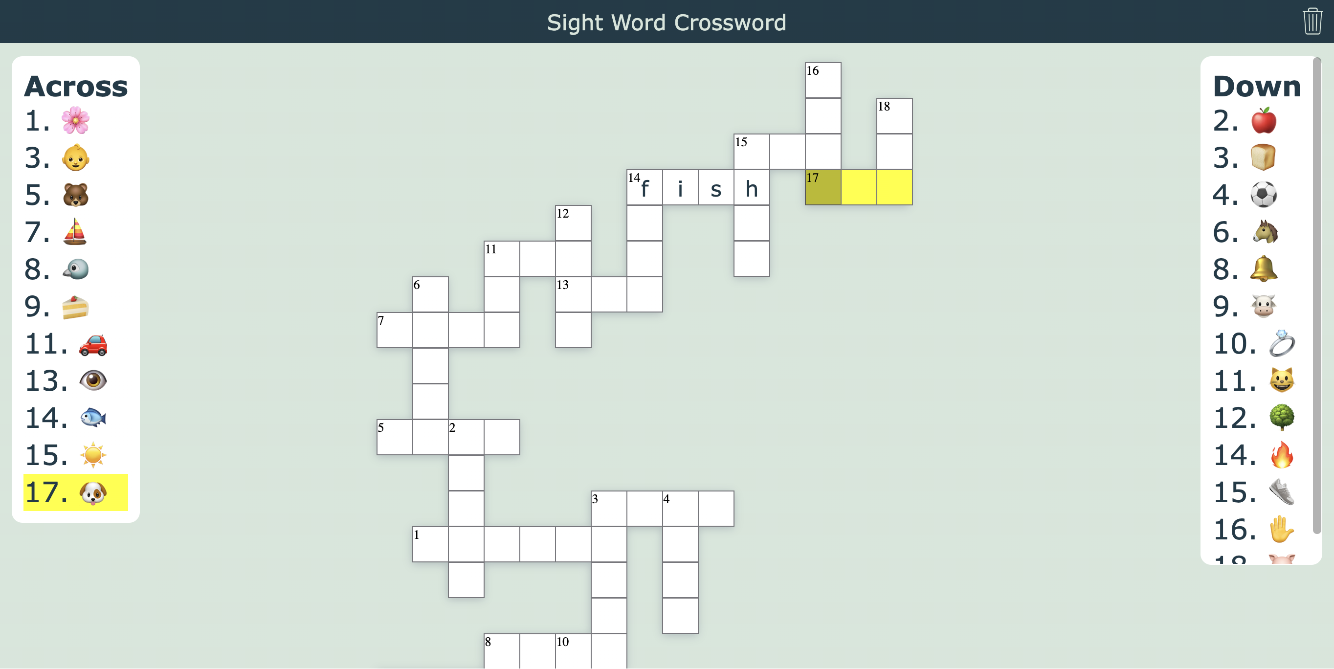Sight words crosswords - Kindergarten activity
