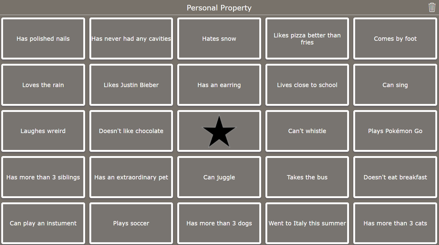 Personal Property Bingo