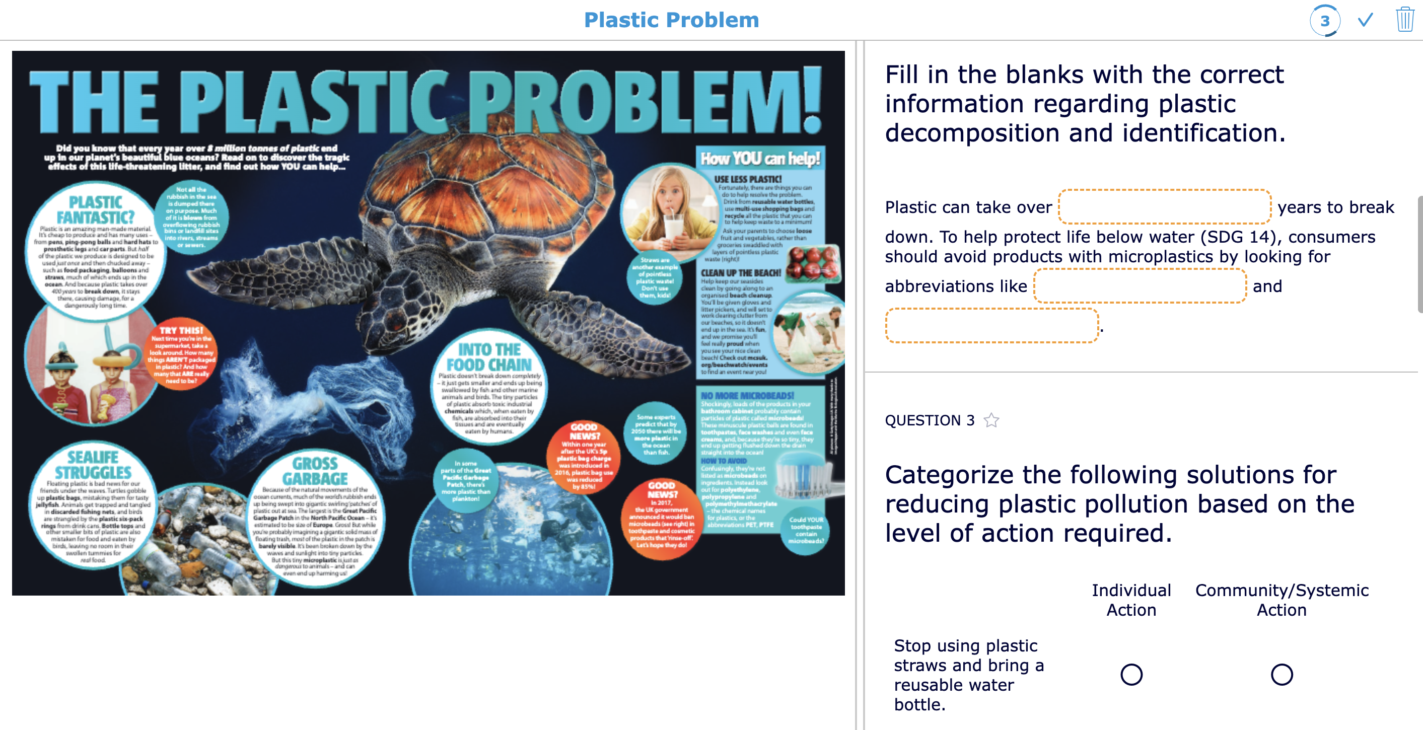 The plastic Problem - Worksheet for middle school students