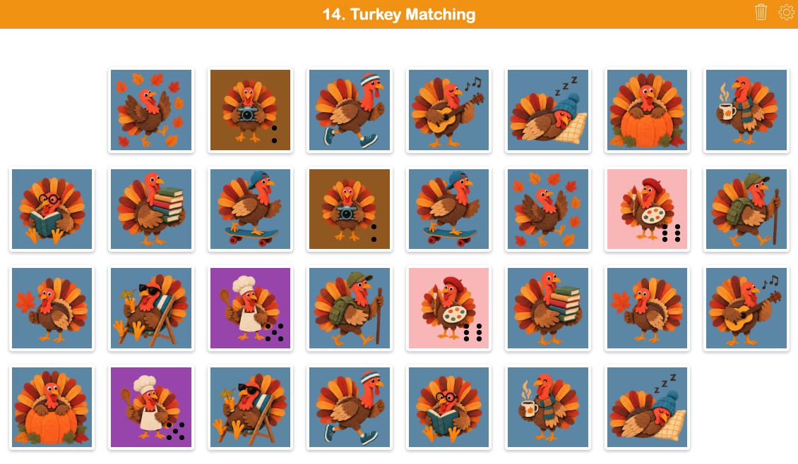 Turkey Pair Matching Game