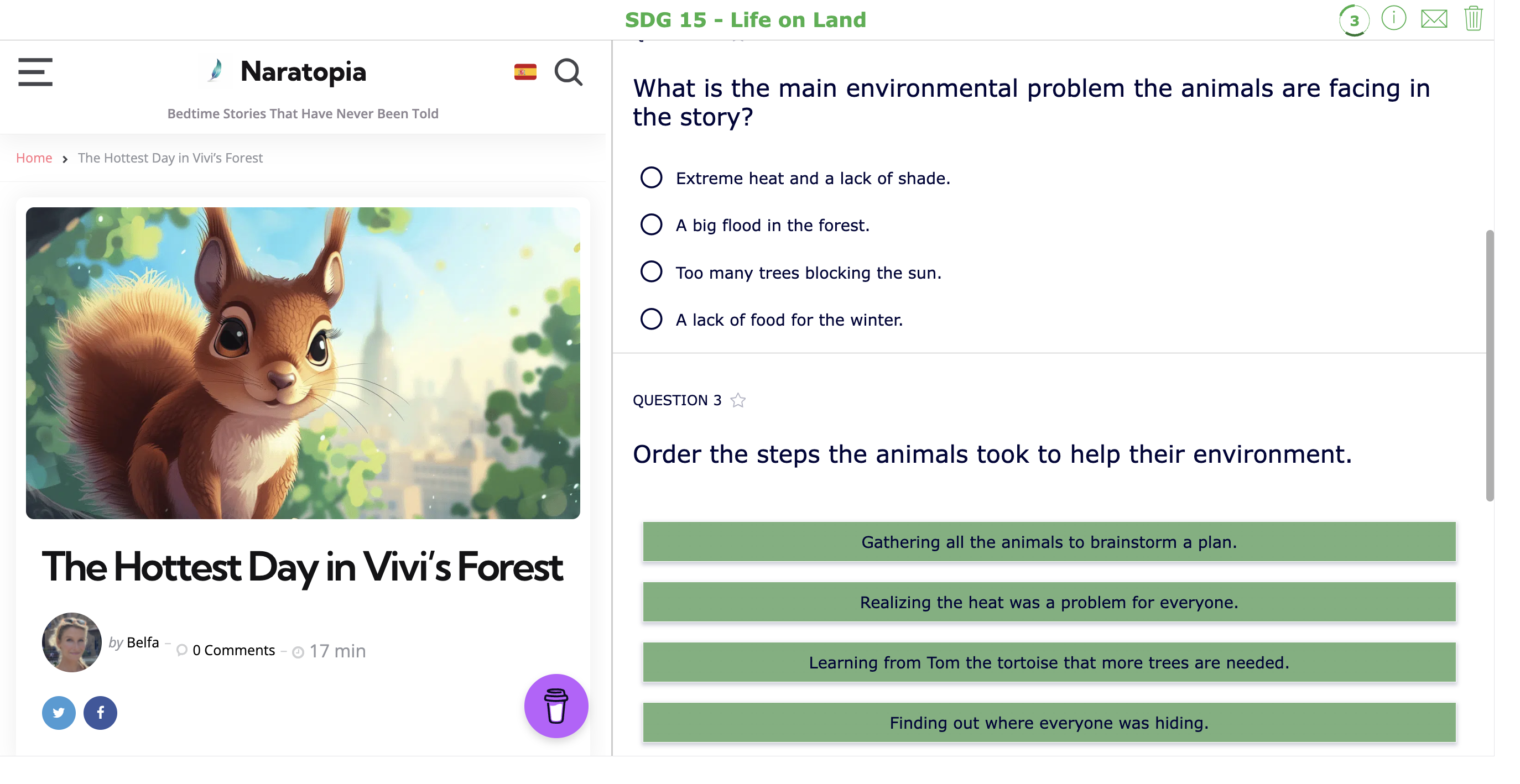 Comprehensive reading activity for primary school students on SDG 15