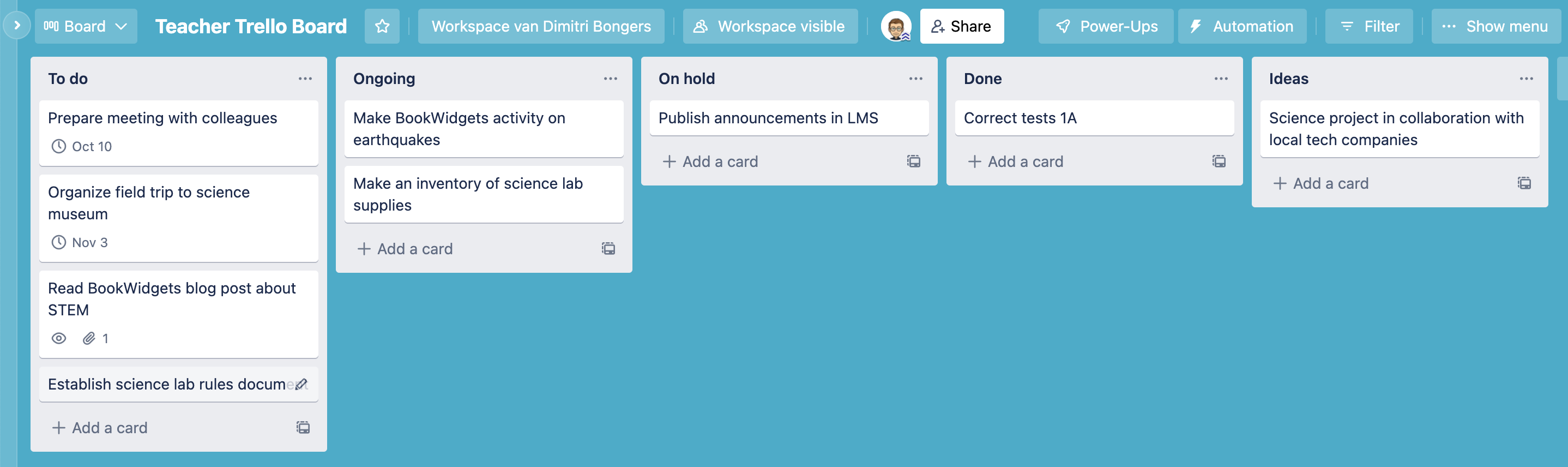 Trello board for teachers