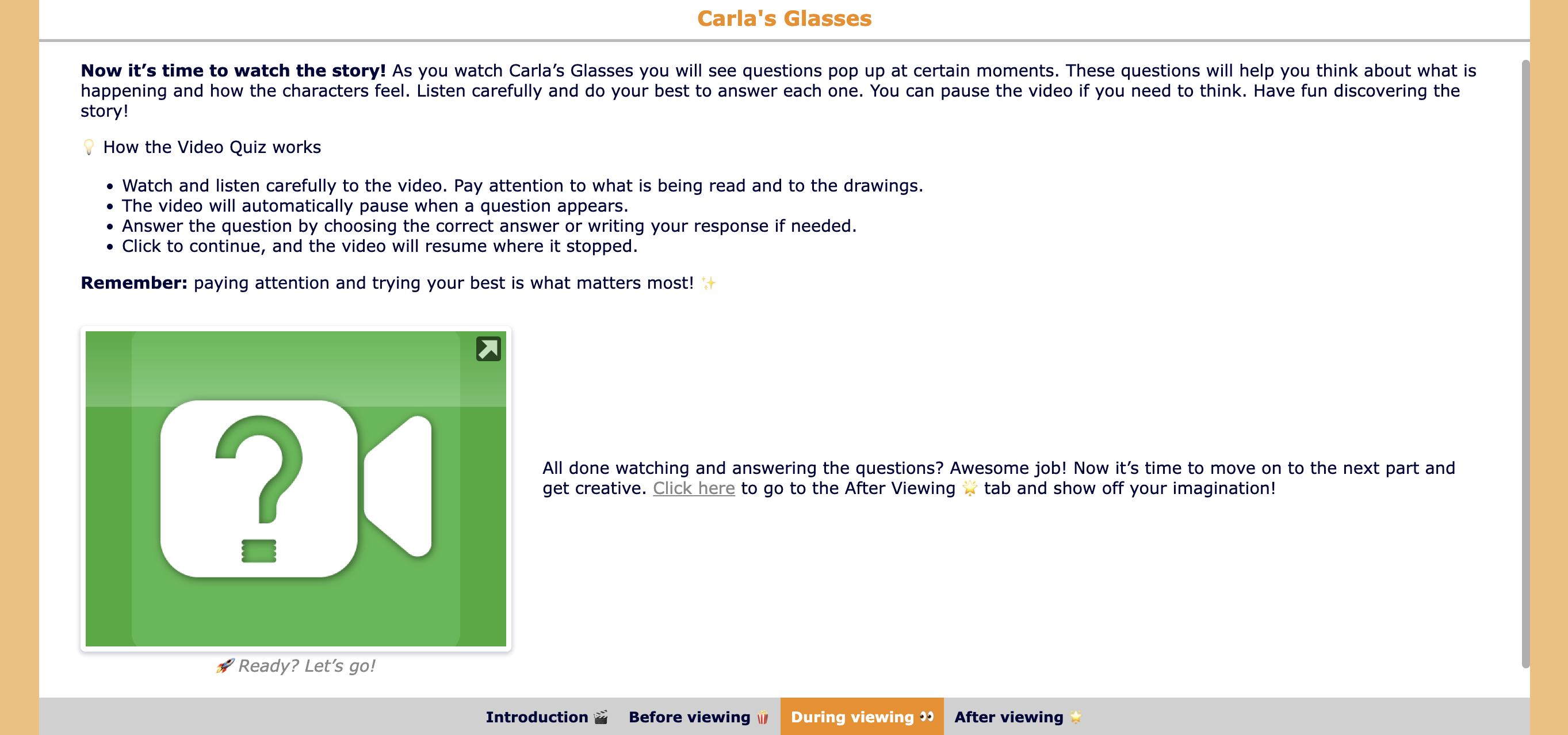 Carla's Glasses interactive webquest