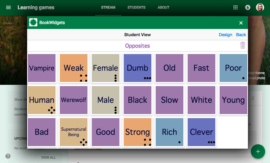 learning game pair matching in google classroom