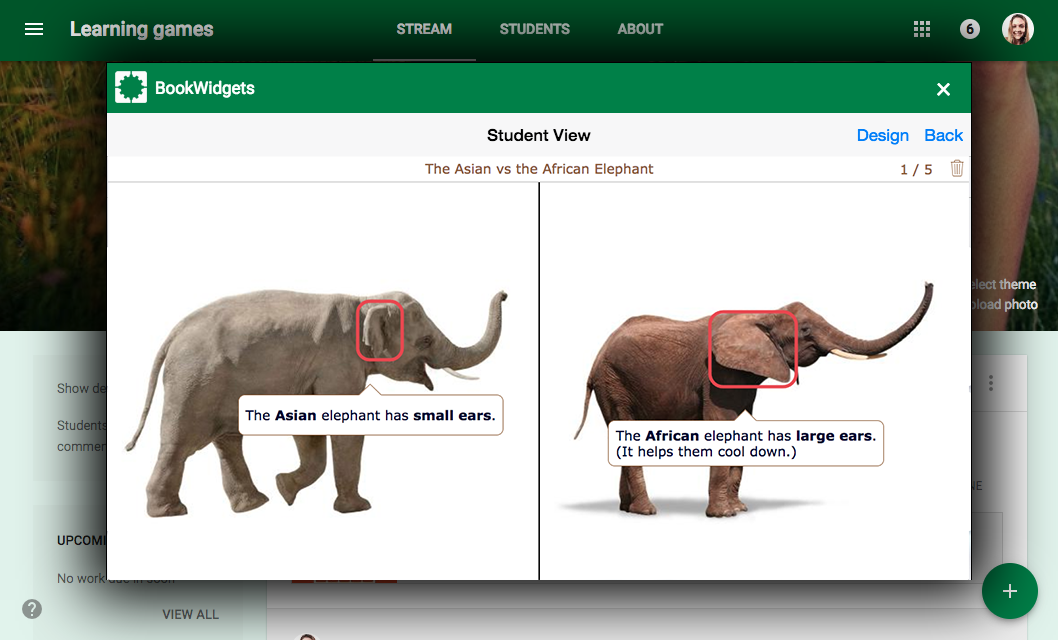 Learning game spot the difference in Google Classroom