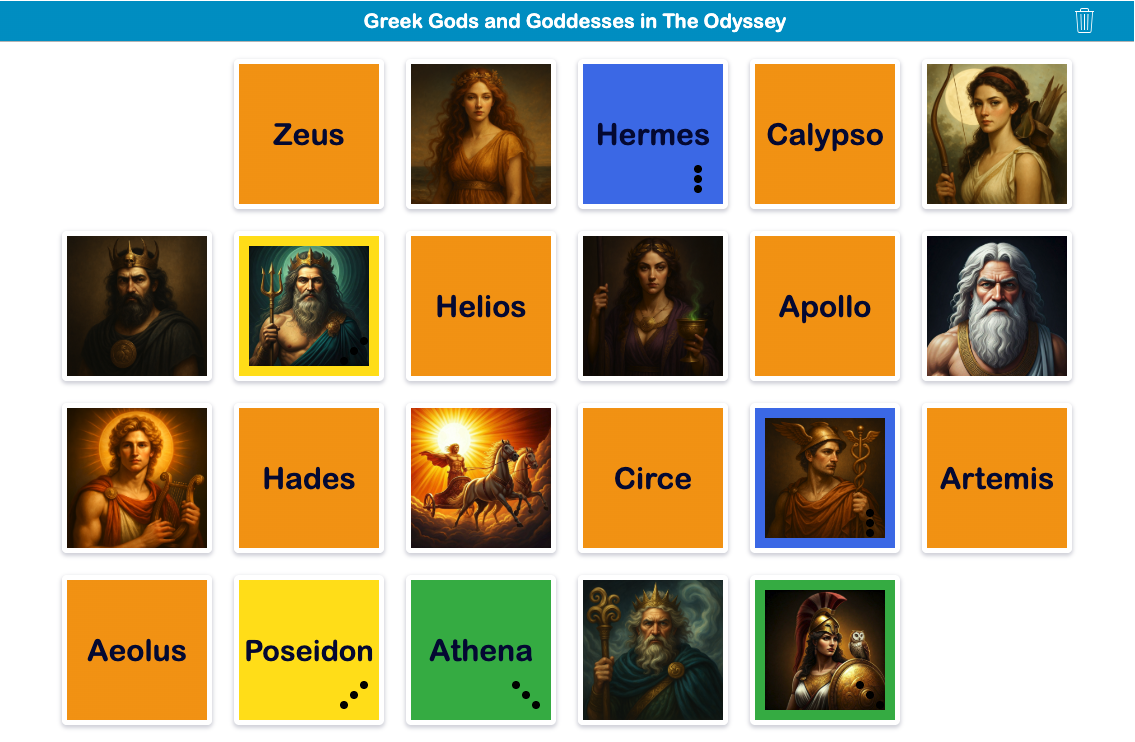 Greek gods and goddesses pair matching activity for The Odyssey
