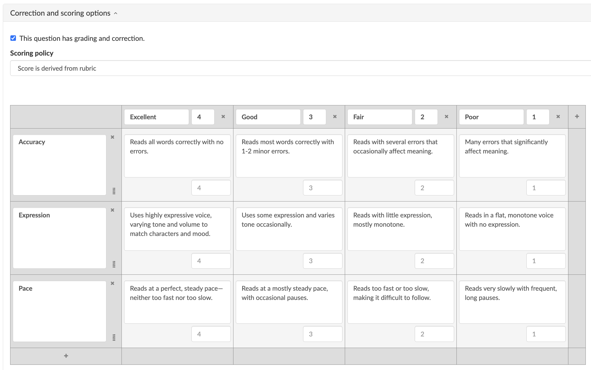 Reading fluency check - BookWidgets assignment with scoring rubric 