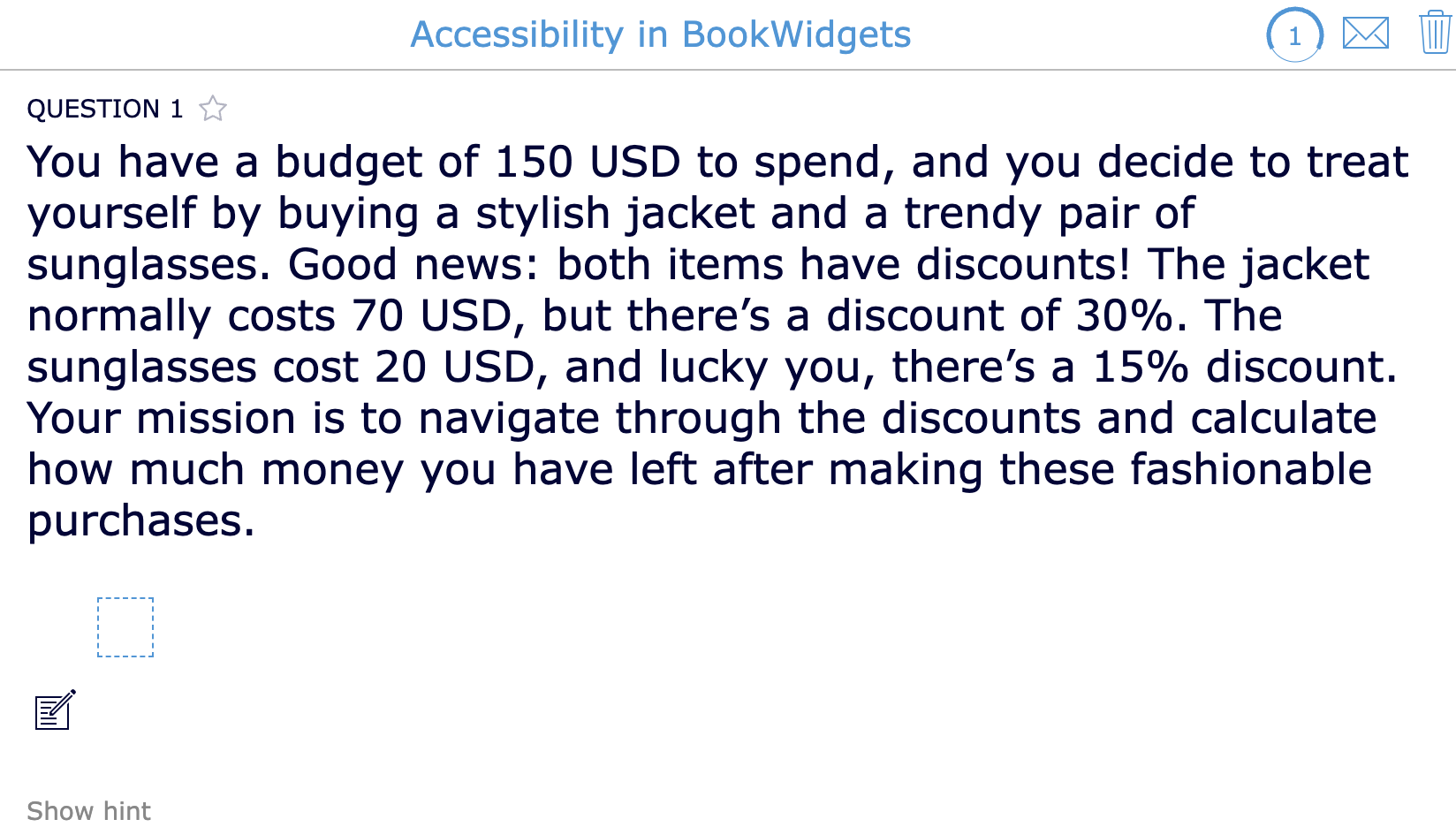 BookWidgets Accessibility instructions without Layout