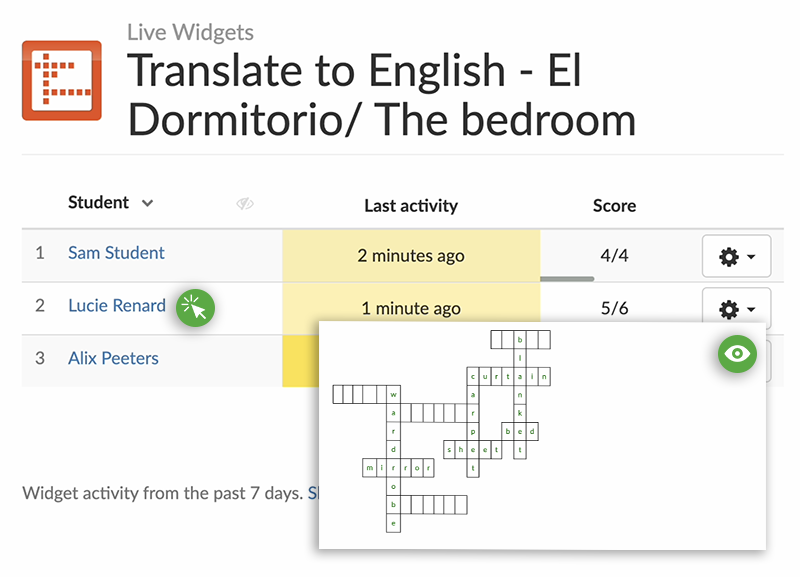 Crossword widget - Live widgets dashboard bookwidgets