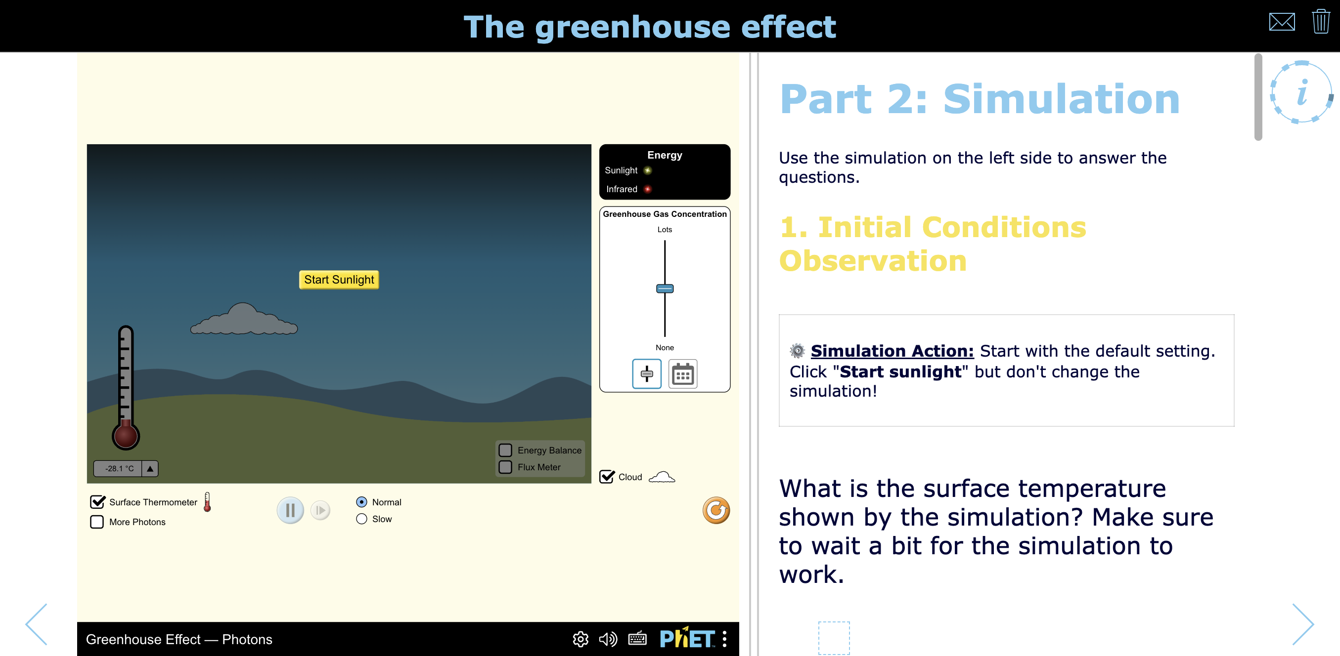 Lesson plan with PhET Science simulation about the greenhouse effect