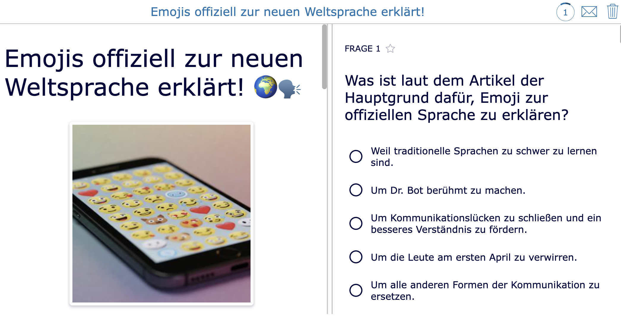 Aprilscherz - Leseverständnis - Emojis