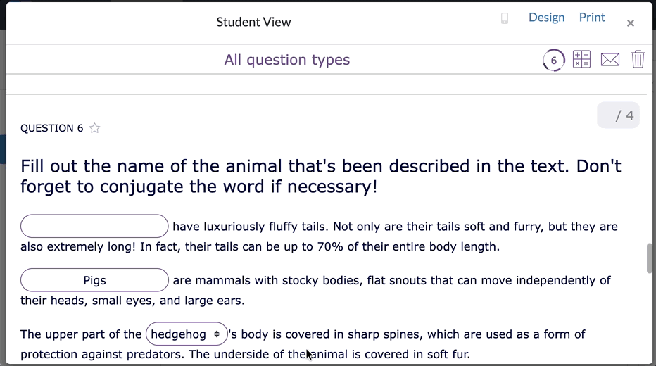 Star questions in BookWidgets