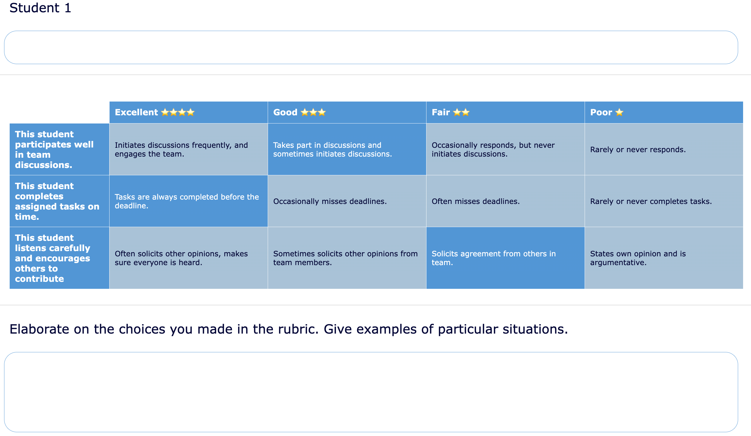 Peer evaluation - group work