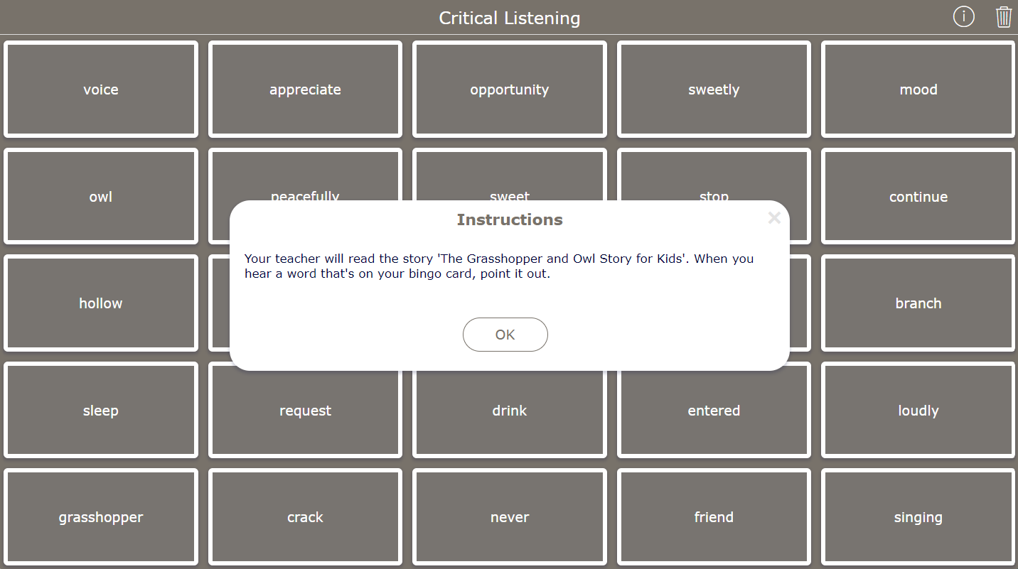 Critical Listening Bingo