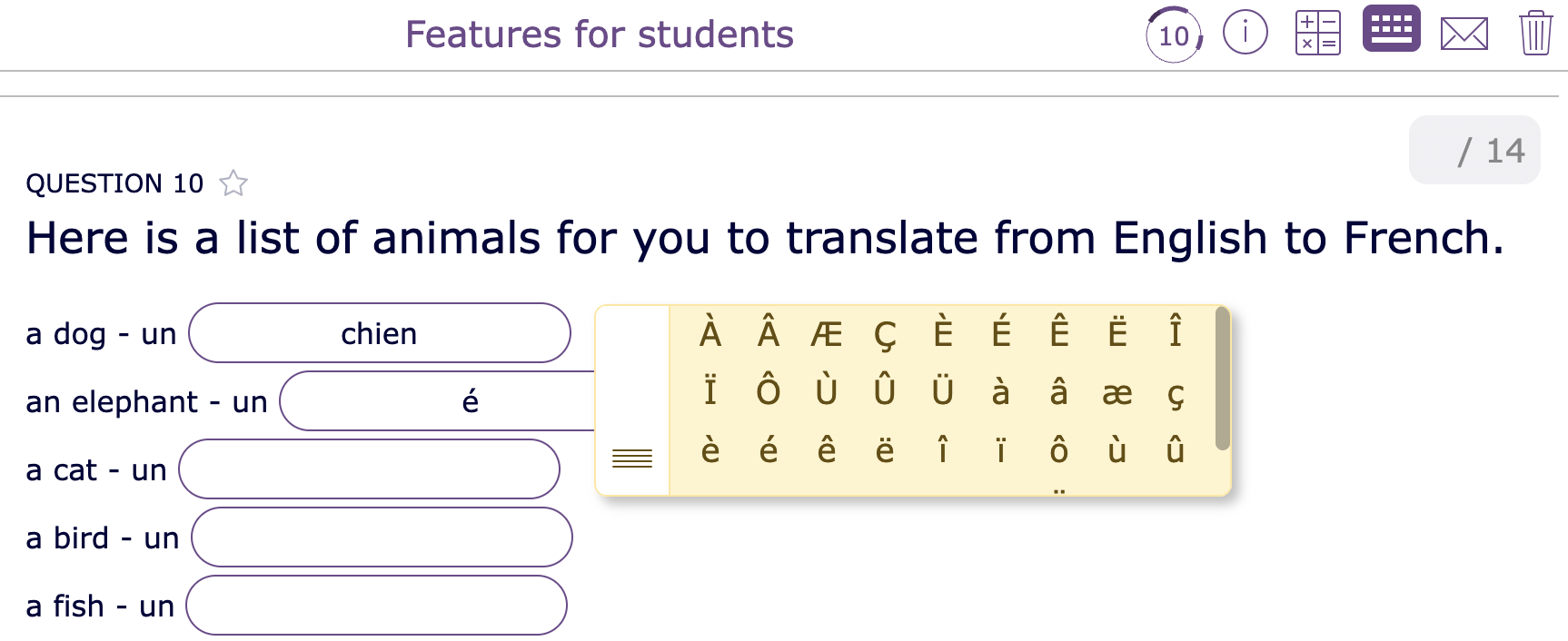 On-screen keyboard for students