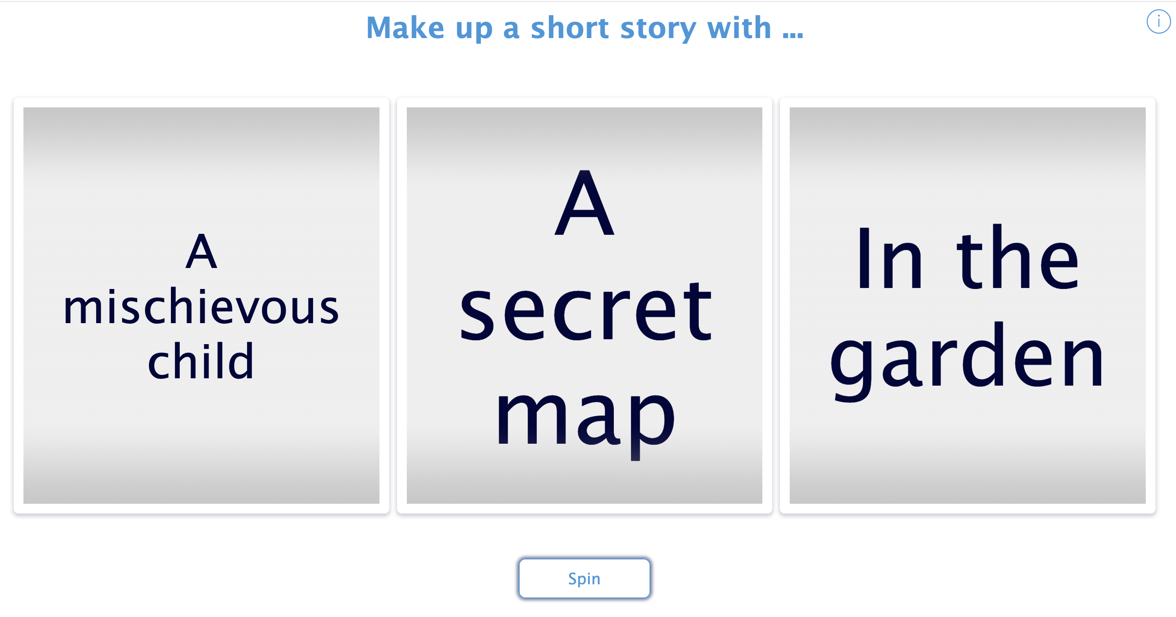 BookWidgets randomness spinner with story prompts for a short story