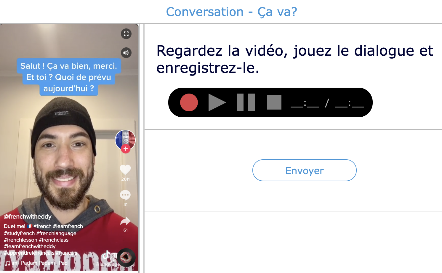 TikTok lesson idea - French FLE - Duet basic conversation