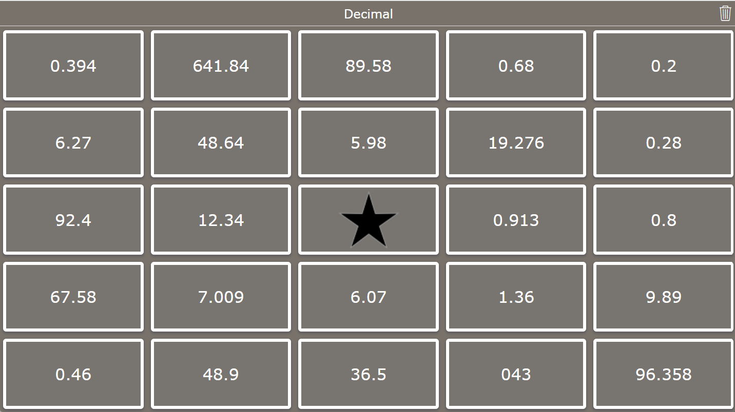 Decimal Bingo