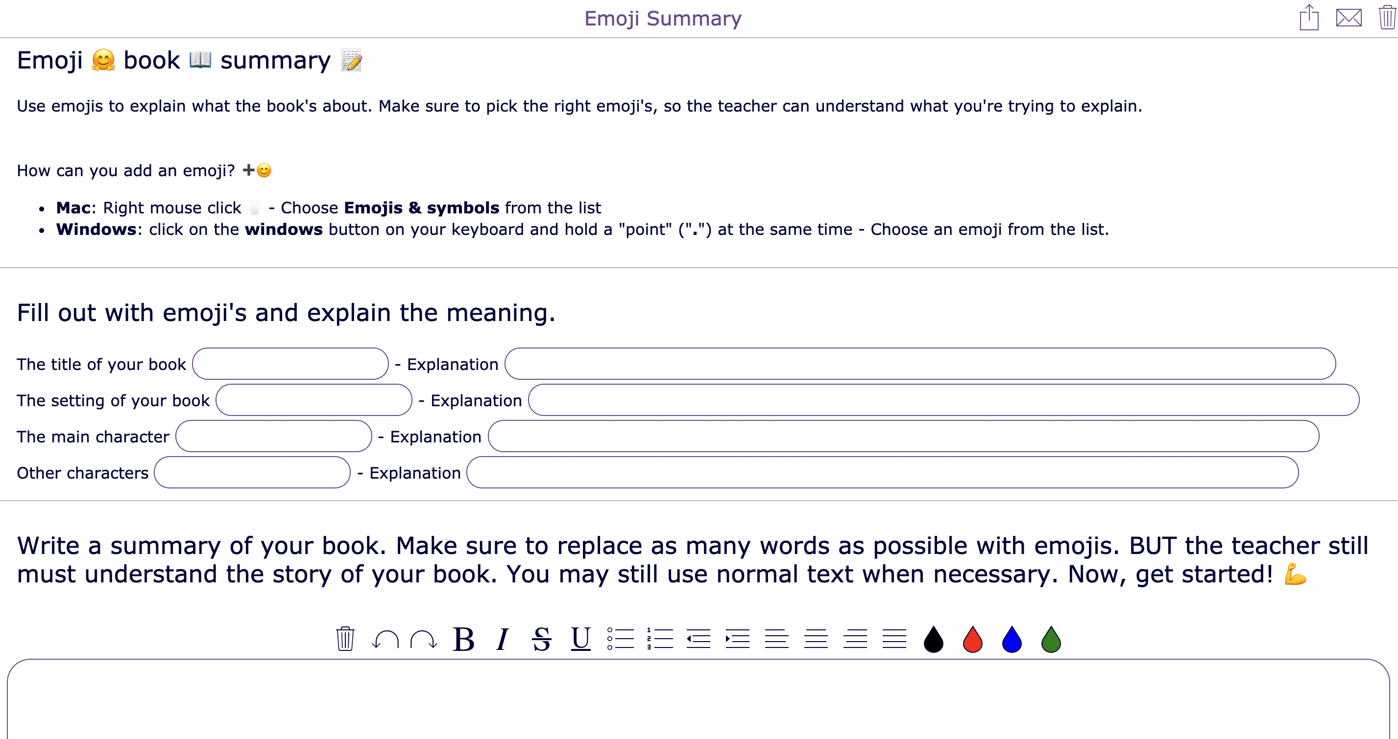 Creative book report - Emoji summary