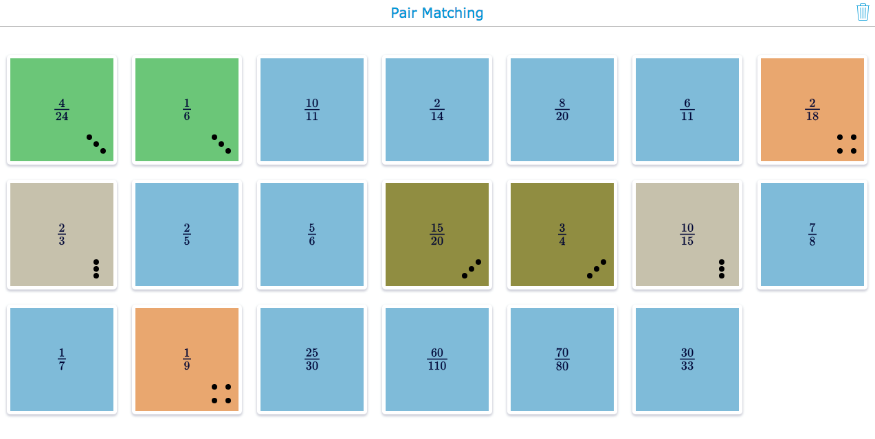 Fractions with the Pair Matching widget