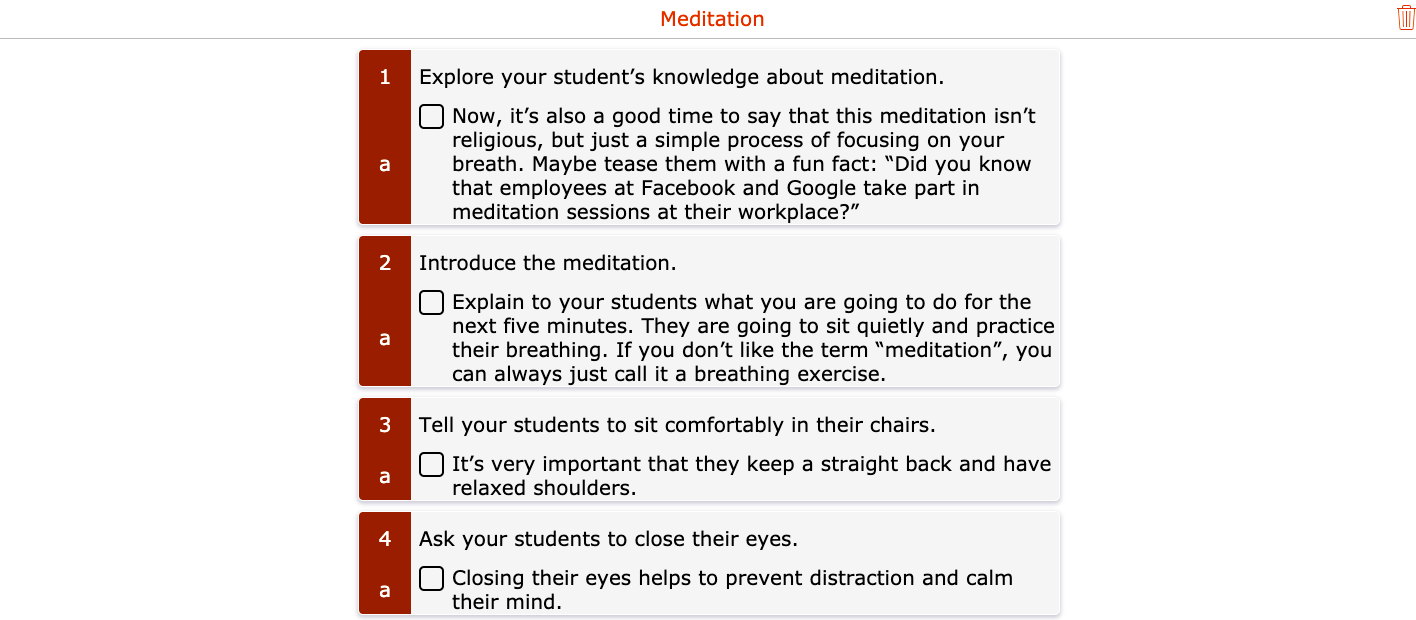 Meditation exercise for students