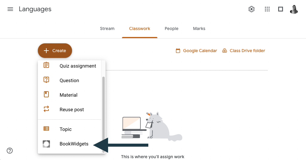 BookWidgets chrome extension for in Google Classroom