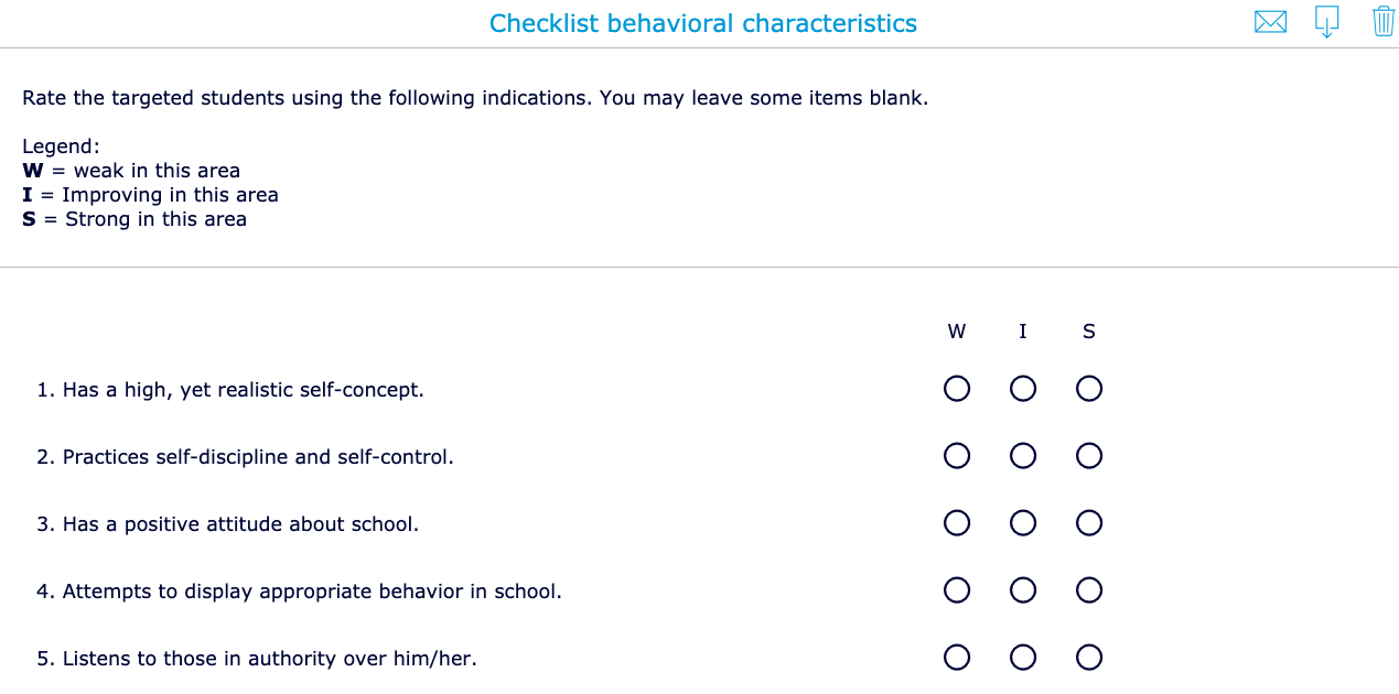 Behavioral characteristics Checklist for underachievers