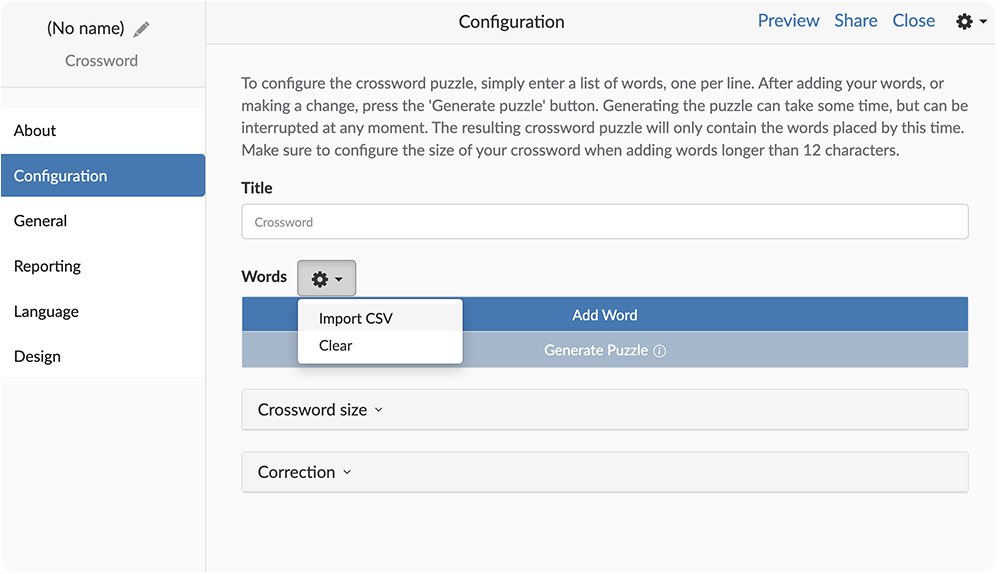 CSV Import to Crossword and Word Search in BookWidgets